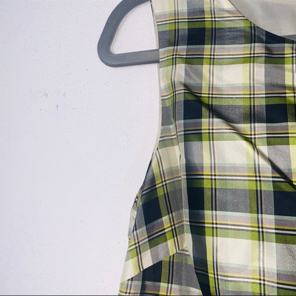 Brooks Brothers silk green Tartan plaid sleeveless dress boat neck size 8 - Picture 8 of 11